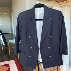 Preppy blue blazer with cropped sleeves. US size XS/S